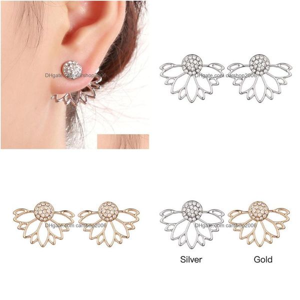 

stud europe fashion jewelry rhinstone hollow out flower stud earrings lady drop delivery dhzrv, Golden;silver