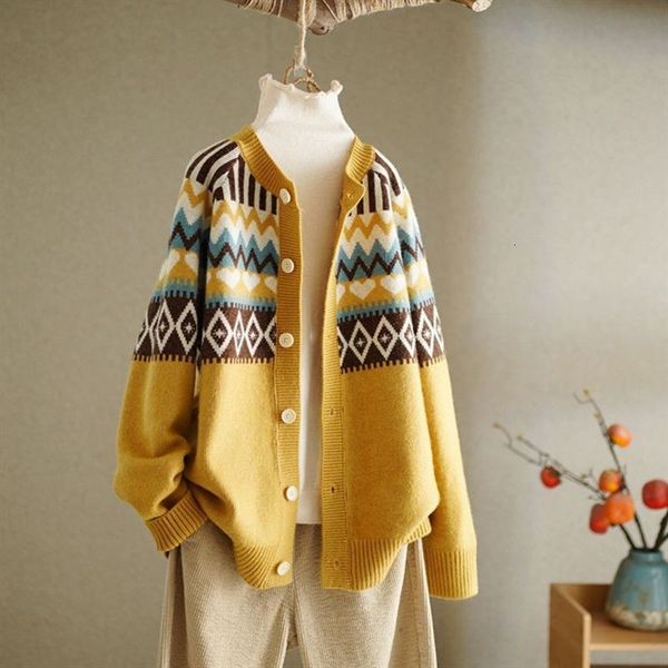 

women's knits tees vintage o-neck design casual knitted cardigan for women fashion printing korean clothing autumn 221130, White