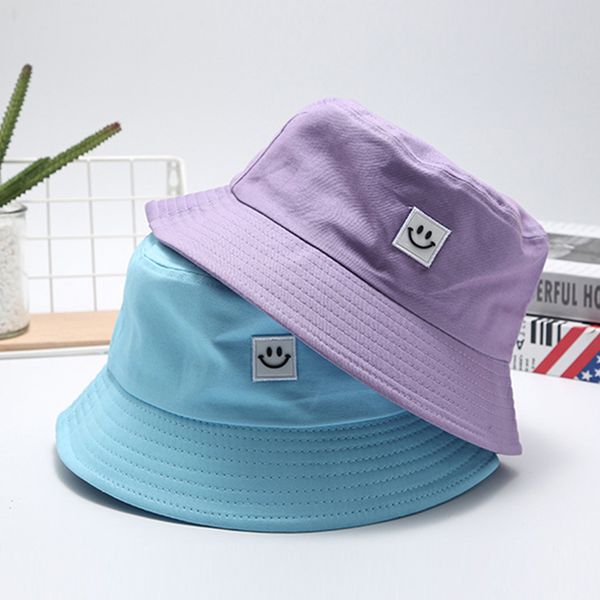 

wide brim hats bucket fashion women candy colors smile face sun outdoor sports travel beach caps fishermen hip hop female cap 221129, Blue;gray