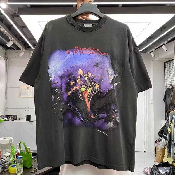 

men's t-shirts blue blues wash high street loose casual short sleeve t-shirt t221130, White;black