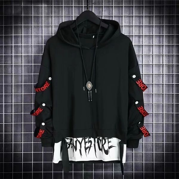

men's hoodies sweatshirts autumn hoodie sweatshirt casual black techwear hip hop harajuku patchwork japanese streetwear men 3xl 221129