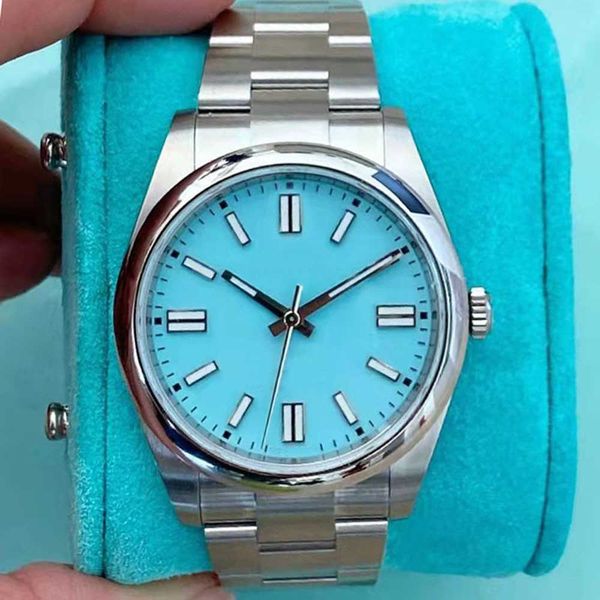 

watches luxury designer 41mm 36 mm dial oyster sapphire lovers couples ladys watch automatic iced blue movement mechanical steel, Silver