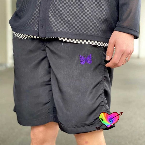 

men's shorts new needles shorts men women nylon purple butterfly embroidery needles track shorts breeches ventilation waterproof t22112, White;black