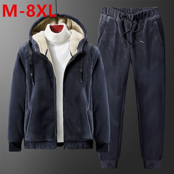 

mens tracksuits hooded winter men fleece thick warm hoodiessweatpants suit man sweatshirt sets male oversize suits 221130, Gray