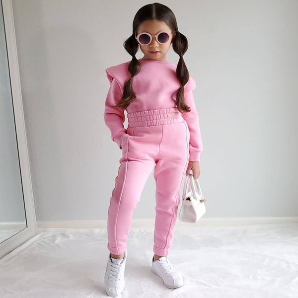 

2022 clothing sets autumn new ins style boys girls solid long sleeve pants 2 pieces set sporty casual kids clothes age 3t-8t, White
