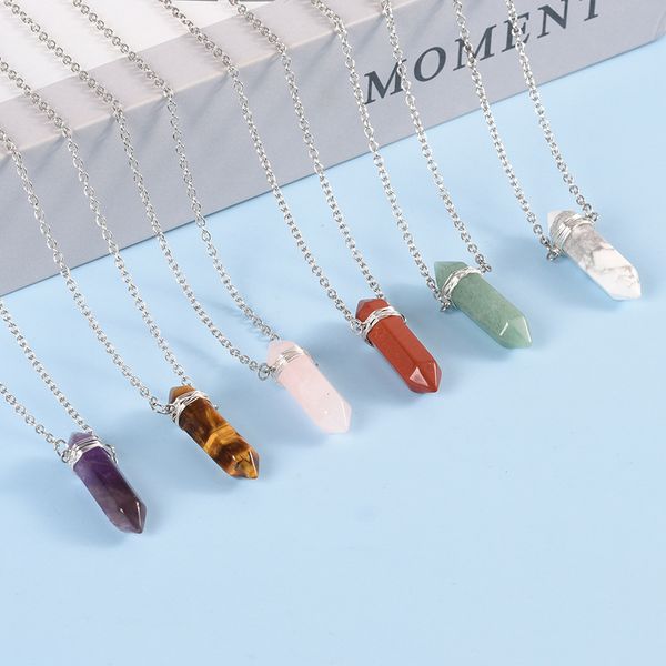 

natural crystal stone pendant amethyst aventurine pink crystal quartz necklace jewelry women men, Silver