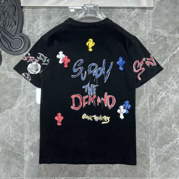 

men's luxury fashion t shirt brand tees men women sanskrit letter couple t-shirt sweatshirt horseshoe flower short sleeve polos cross, White;black