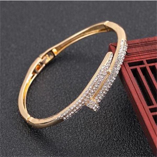 

bangle women's zircon rhinestone bracelet classic geometric nail design can open fashion accessories gc1838, Golden;silver