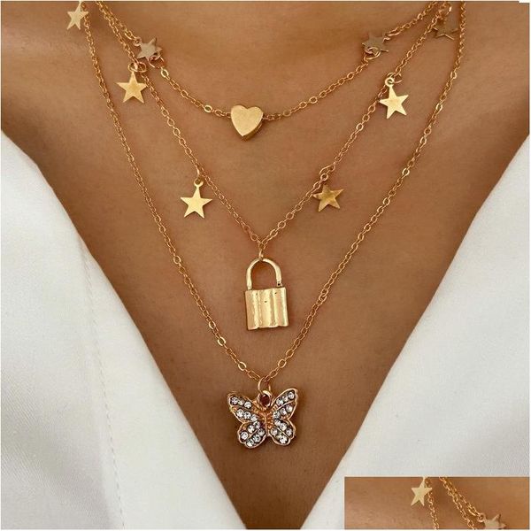 

pendant necklaces fashion jewelry mtilayer pendant necklace metallic heart stars loket butterfly chocker necklaces drop delivery pend dhitv, Silver