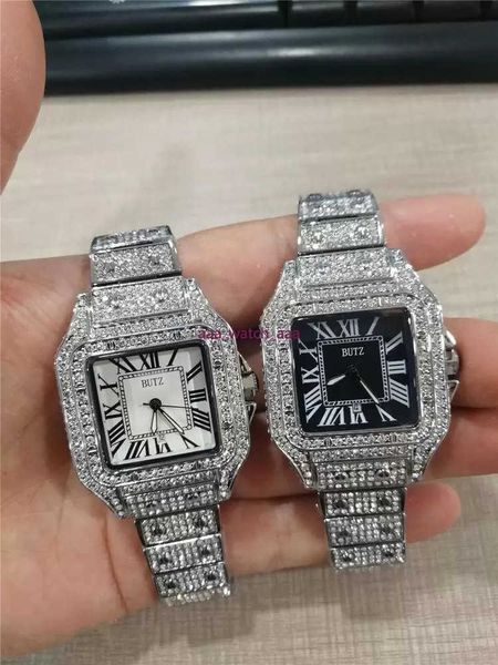

2022 mens women watch full diamond iced out strap designer watches quartz movement couple lovers clock wristwatch, Slivery;brown