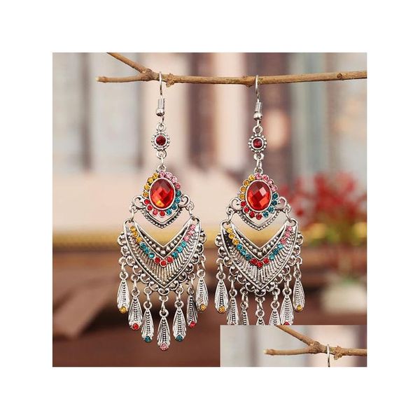 

stud bohemian fashion jewelry vintage earrings womens colorf rhinstone tassels dangle drop delivery dhqyn, Golden;silver