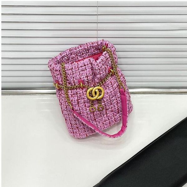

22a italy womens purple tweed bucket bags drawstring classic mini vanity gold metal chain with charms crossbody shoulder outdoor sacoche des