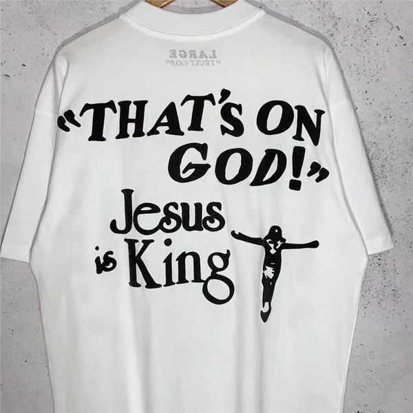

men's t-shirts jesus is king t shirt oversized hip hop foam print men women 1 1 short sleeves t221130, White;black