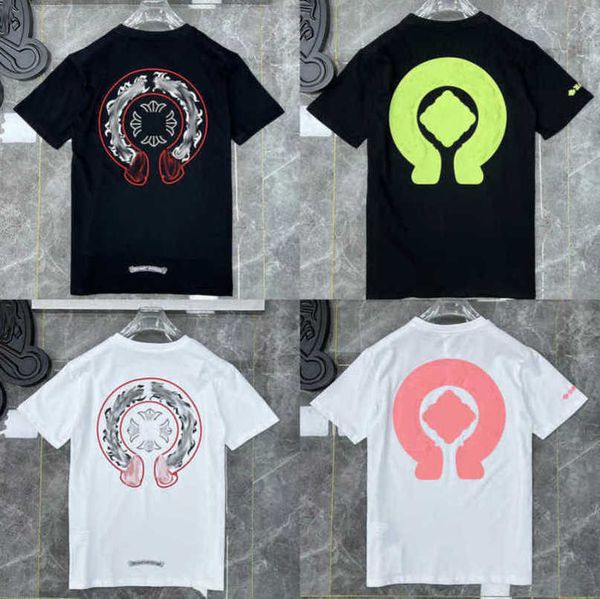 

women's classic luxury t shirt brand tees men women sanskrit letter sweatshirts short sleeve horseshoe designer couple t-shirts cross, White