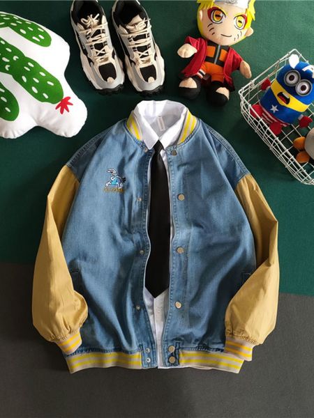 

men's jackets gmiixder denim trend loose casual varsity spring autumn all match preppy korean stitching baseball uniform 221129, Black;brown