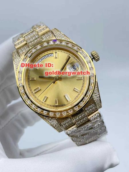 

gold luxury fashion men's watch m228238 square full diamonds luminous ice out watch sapphire glass automatic movement, Slivery;brown