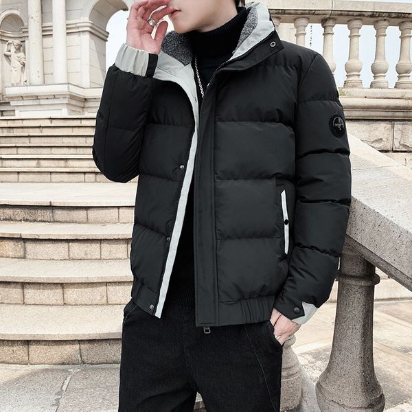 

men's down parkas brand fashion men winter jacket solid color stand collar male thick cotton coats warm outerwear black apricot size m5