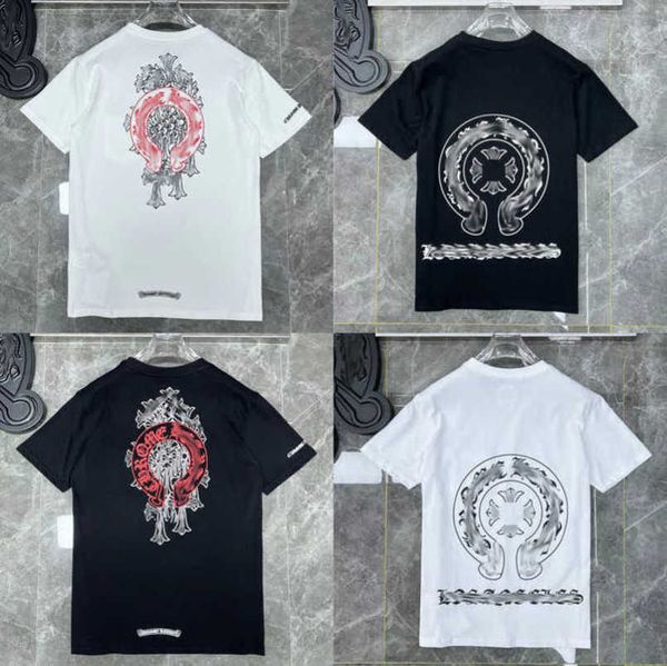 

luxury men's fashion t shirt ch brand tees men women sanskrit letter sweatshirts short sleeve horseshoe couple t-shirt classic cross t, White;black
