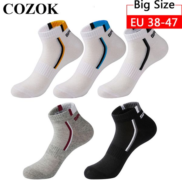 

mens socks 5 pairs big size 3847 men ankle breathable cotton sports mesh casual athletic summer thin cut short sokken for male 221130, Black