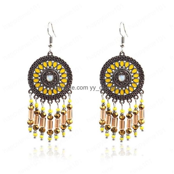 

dangle chandelier fashion round alloy earring vintage indian jhumka female yellow crystal tassel dangle earrings for women bohemia dhahu, Silver