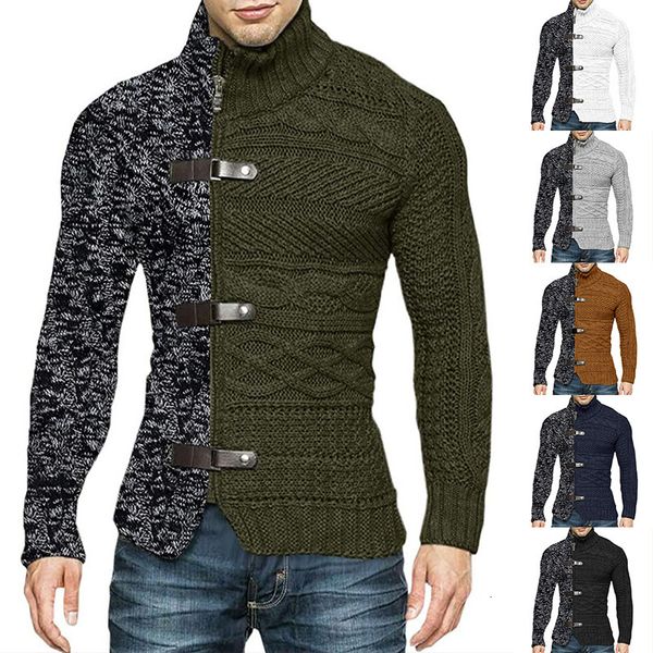 

mens sweaters autumn and winter fashion colorblocking standup collar knitted cardigan longsleeved zipper sweater jacket 221130, White;black
