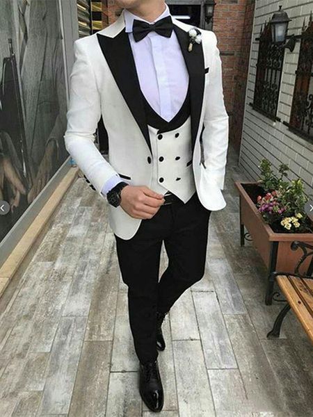 

handsome one button groomsmen peak lapel groom tuxedos mens wedding dress man jacket blazer prom dinner suits jacket pants tie vest w1079, Black;gray