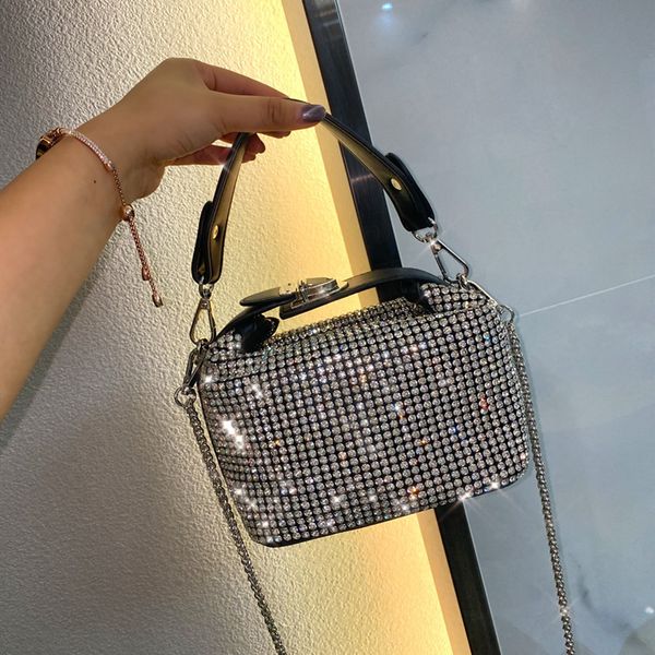 

diamond lunch box bag one shoulder diagonal cross handbag chain bag small full diamond-encrusted bags