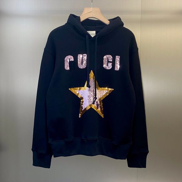 

designer men's women's hooded sweatshirt couple simple star sequins letter logo casual loose size xs-xl, Black
