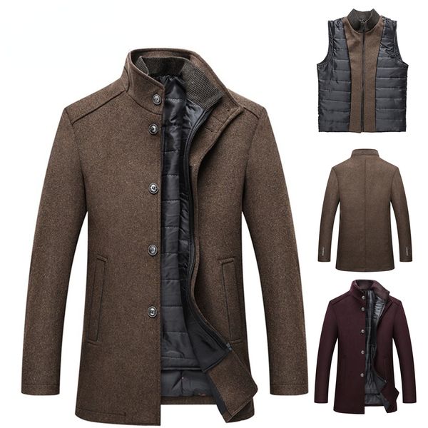 

men's wool blends men brand winter warm jacket parkas coat men fashion autumn clothing windproof woolen slim adjustable vest parkas mal, Black