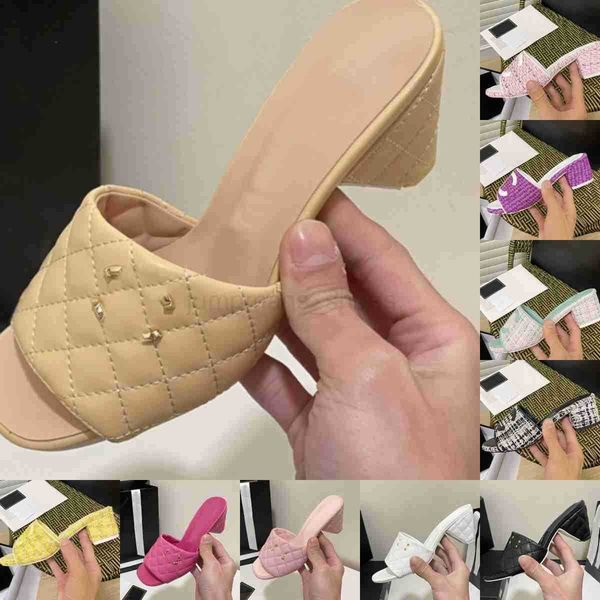 

women's platform sandals tweed charged slippers chunk mid heel slide fashion designer luxury high heels flip flops shoes embroidered qu, Black