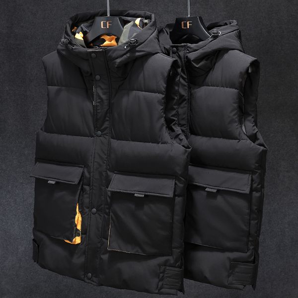 

mens vests plus size l7xl autumn winter vest hooded brand camouflage warm sleeveless jacket for with big pockets 221130, Black;white