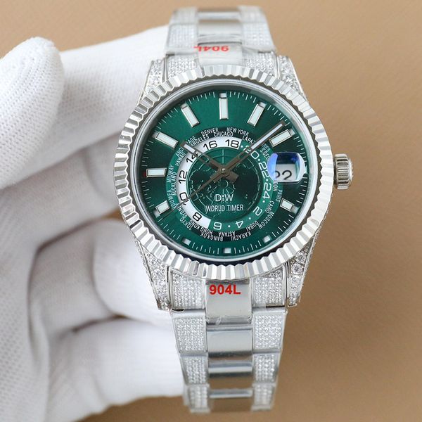 

full diamond watch men automatic mechanical movement 42mm stainless steel sapphire waterproof montre de luxe business folding buckle, Silver