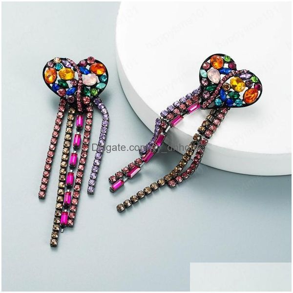 

dangle chandelier luxury crystal heart shape tassel earrings vintage flash colorf rhinestone beaded long dangle earring girls jewe dh2v1, Silver