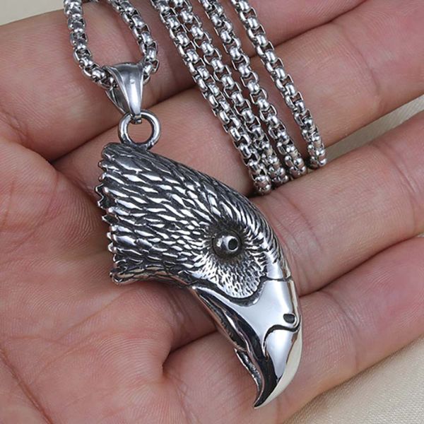 

bird eagle necklace pendant stainless steel animal hip hop necklaces for men chain fashion fine jewelry, Silver