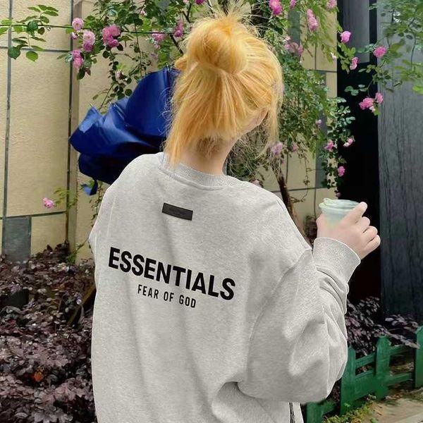 

hoodies hweatshirts fog double thread essentials american fashion brand couple autumn and winter plush loose round neck long sleeve jimo swe, Black