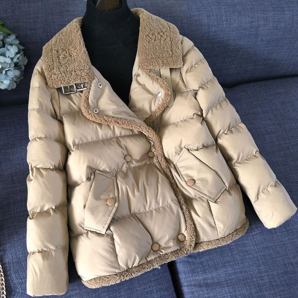 

women s jackets winter jacket super splicing long sleeve white coat loose v neck warm casual coats female woman parka 221130, Black;brown