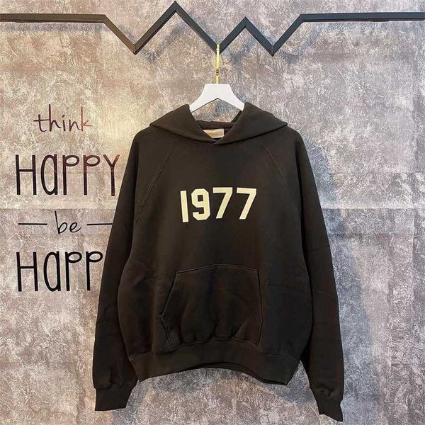 

hoodies hweatshirts autumn and winter fog double thread essentials digital 1977 hoodie men's women's fashion raglan sleeve hat shi, Black