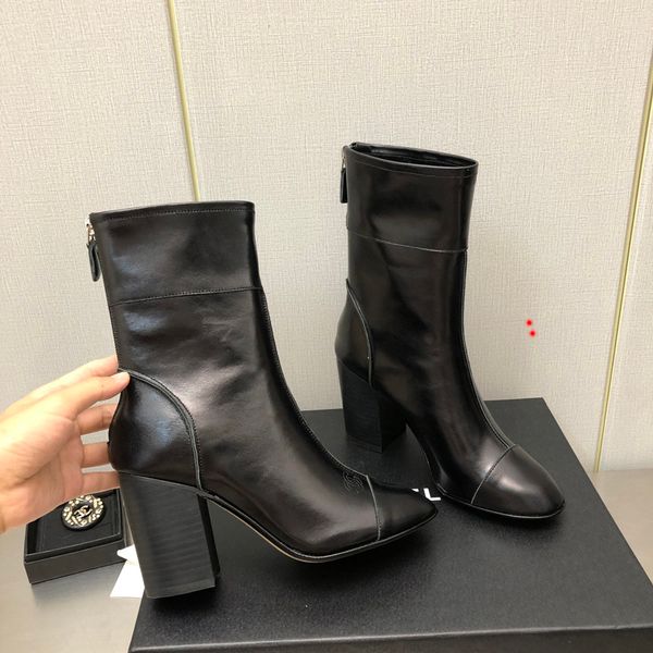 

2023 star trail ankle boot luxury womens designer chunky heel boots lace up martin boots ladys fashion winter booties with box -e024, Black