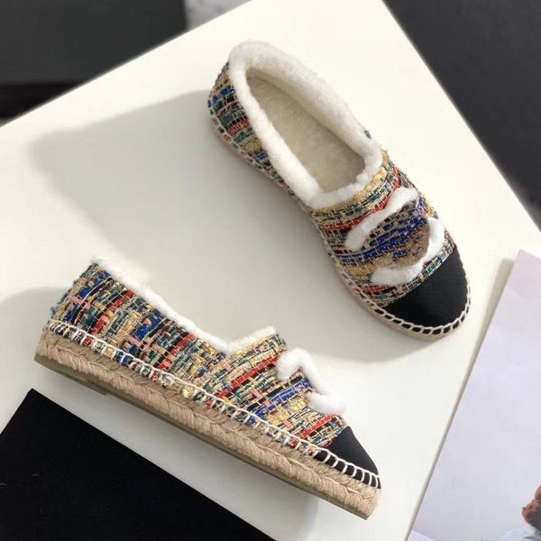 

fleece lined luxury casual women shoes espadrilles tweed leather sneaker designers ladies flat slippers fashion slip on fur loafers fisherma
