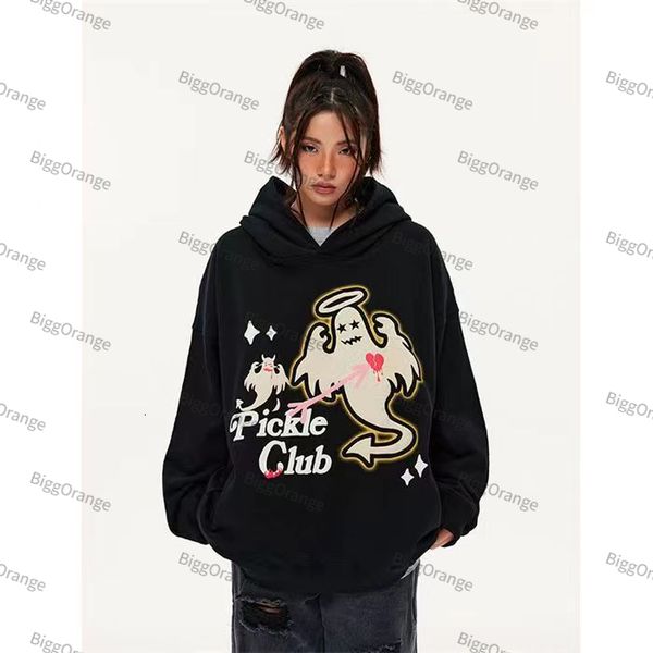

women's hoodies sweatshirts american women street hooded printing thickened sweater men and oversize pullover couple sweatshirt hoodie, Black
