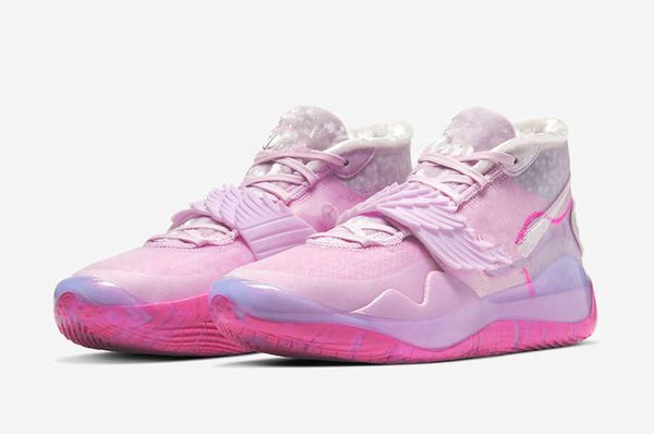 

kd 12 aunt pearl men basketball shoe with box 2021 kevins durant 12s pink blue multi-color sports shoes size us7-us12