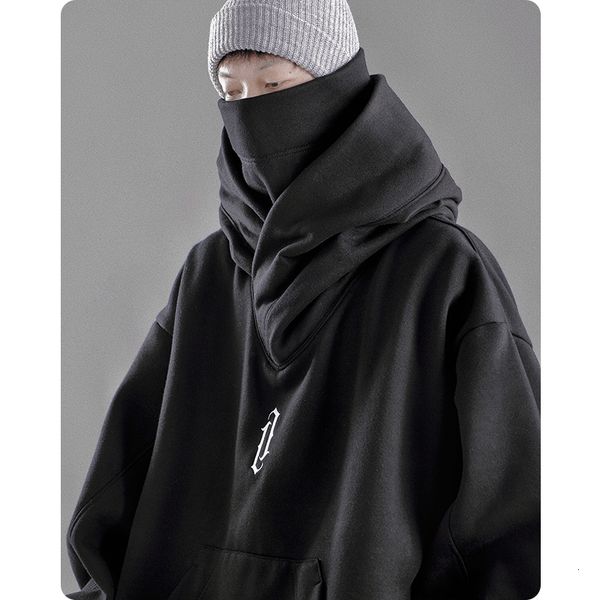 

men's hoodies sweatshirts autumn winter high collar hoodie loose comfortable clothes harajuku hiphop streetwear fleece hooded oversize, Black