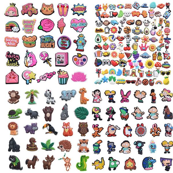 

cartoon anime pvc croc shoe charms soft rubber clog garden hole shoecharms buckle bracelet wristband oranment gift, White;pink