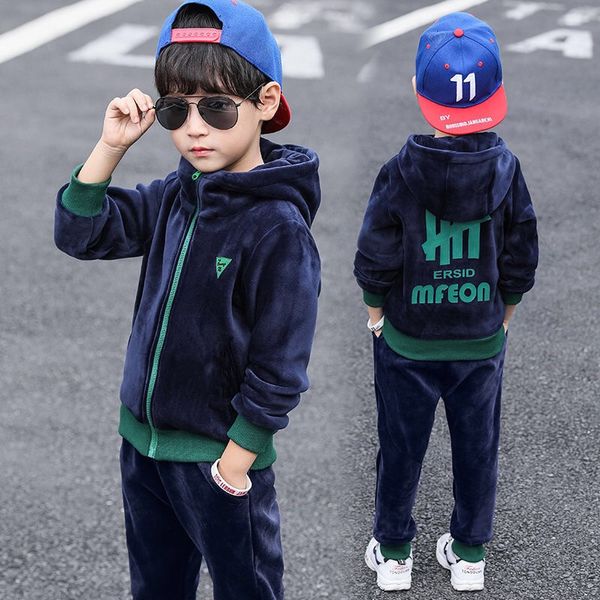 

clothing sets children set double sided velvet fashion letter hooded 2pcs hoodies jogger pants kids boys tracksuit for autumn winter 221130, White