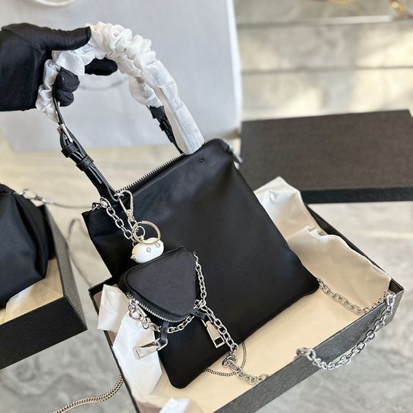 

mini tote bag luxury designer handbag in nylon fabric single shoulder bag fashion crossbody with pendant black