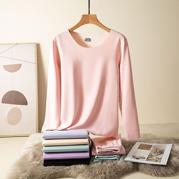 

Autumn and winter AB face brushed seamless thermal underwear thickened plush women's cotton sweater clothes pants suit, Black