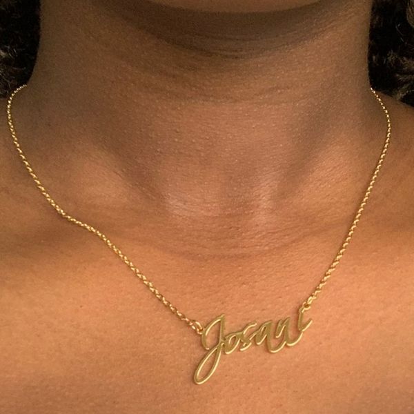 

personalized custom handwritten name necklace art signature diy nameplate necklaces choker unique memorial jewelry for men women girlfriends, Silver