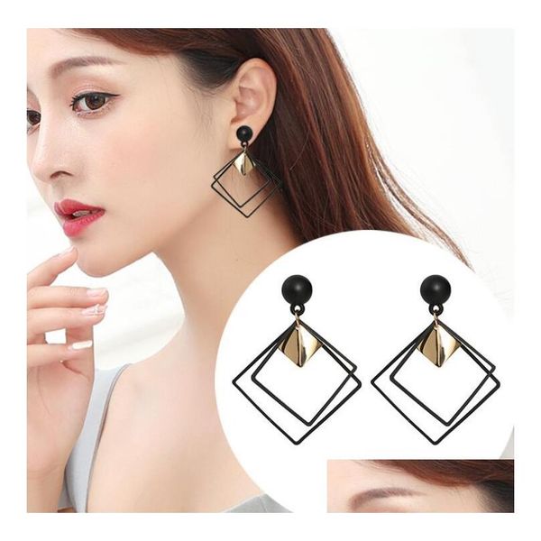 

stud fashion jewelry womens square dangle stud earrings lady geometry drop delivery dhxsw, Golden;silver