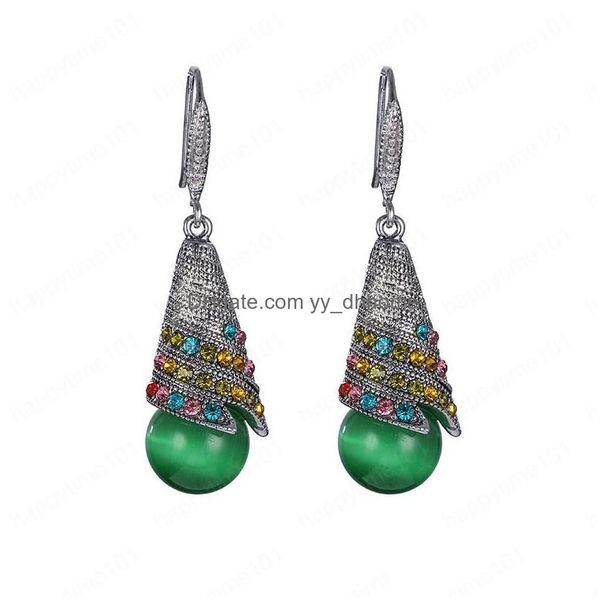 

dangle chandelier womens opal dangle earring fashion statement jewelry vintage ethnic blue rhinestone cat eye stone drop earrings dhgun, Silver