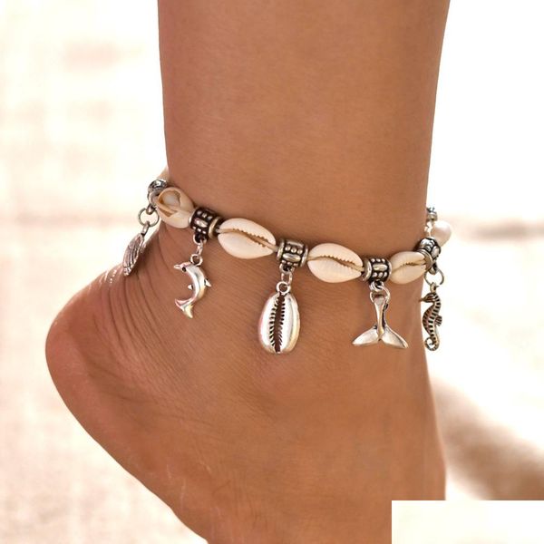 

anklets bohemian fashion jewelry shell anklet summer beach barefoot ankle bracelet charms pendant anklets drop delivery dhbq0, Red;blue
